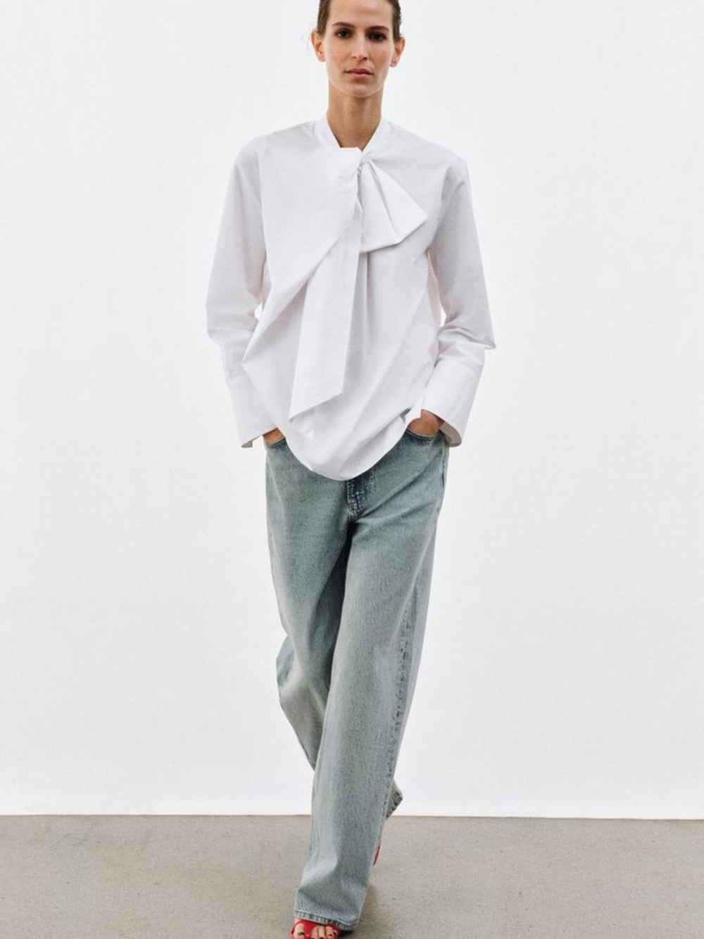 Zara White Bow-Tie Blouse